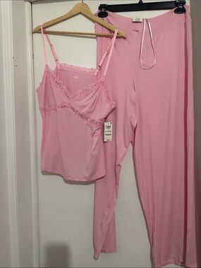 INC International Concepts Pink Lace-Trim Sleep Cami & Lounge Pants Set